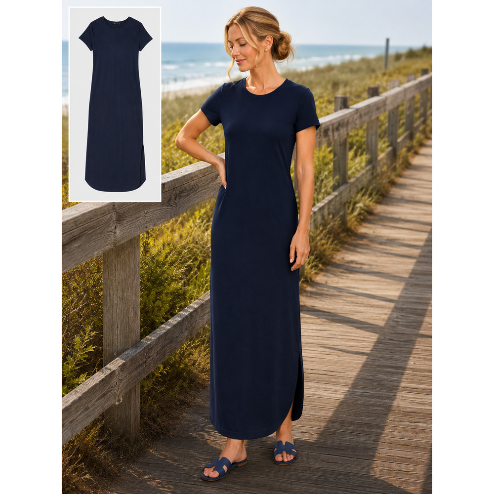 GILI Women’s Maxi Dress Dk Navy Coastal Resort Wear NWOT Size M
